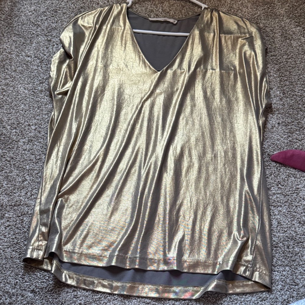 Ellison Metallic Gold V-Neck Blouse